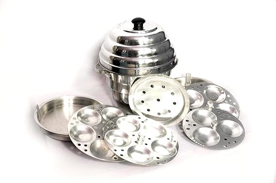 Image of Malti Aluminium Multi-Purpose Steamer Set, 18 Pieces, 4 Idli Plates, 2 Dhokla Plates, Silver