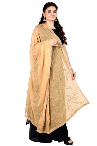 Chandrakala Chiffon Dupatta for Women Embroidered Sheer Wrap for Wedding Party & Evening Dress Shawl Scarf Chunni Gold (D285BEI)