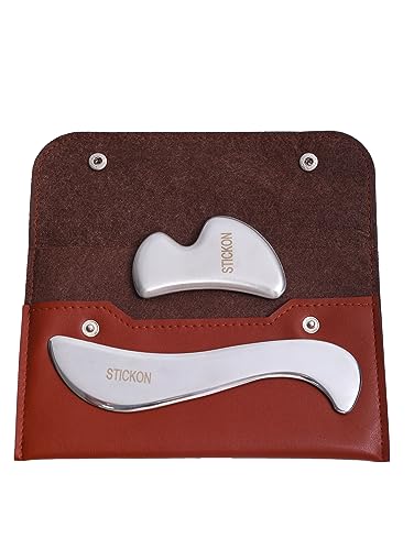 STICKON Stainless Steel Gua Sha Muscle Scraper Tool Set 2 in 1 Scraping Massage IASTM Tools,Soft Tissue Massage Tool, Guasha Tool for Body(STICKON-49)