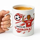 Taza personalizada con nombre y dorsal para aficionados al fútbol, regalo original para niños y adultos, personalización para chica o chico, 350 ml (Girona, Chico)