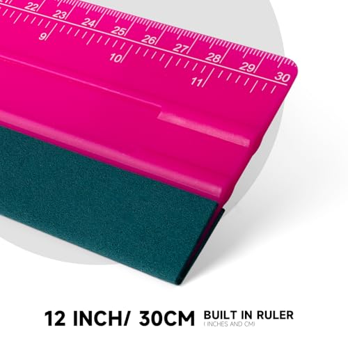 Image of FOSHIO Professional Squeegee for Vinyl, Decals, Sticker Paper, Wallpaper, Window Film, Craft, Suede Felt Squeegee Smoothing Tool with Ruler, Pink (12 inches)