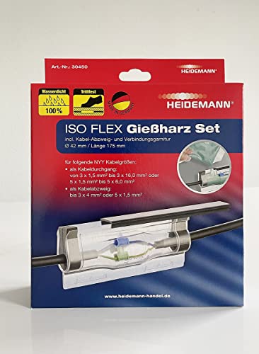 Heidemann ISO FLEX Gießharz-Set (inkl. Abzweig- und Verbindungsmuffe, Gehäuse mit Zubehör und Gießharz 160 ml, Einweg-Schutzhandschuh, Haustürklingel Set, Funkklingel) 30450