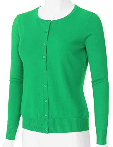 Image of Women's Long Sleeve Button Down Crew Neck Soft Knit Cardigan Sweater