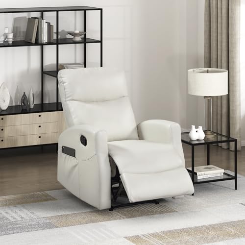 Image of Lexicon Manual Recliner Chair, Magazine Pockets, Beige Faux Leather