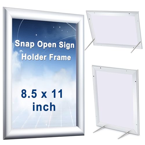 Blulu 2 Pcs Silver, 8.5 x 11 Inch, Front Load Easy Open Snap Frame Poster/picture Frame, Snap Open Sign Holder, Wall Mount or Tabletop