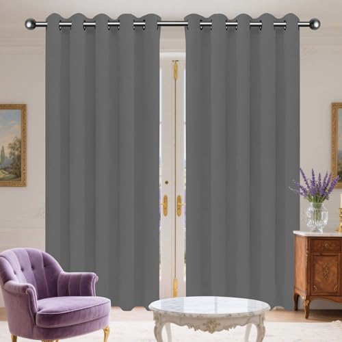 CHUNRONG Cortinas Salon Opacas 1 Piezas 360 x 115 cm Poliéster, 100% Blackout con Ojales Cortinas Termica Dormitorio per Il Soggiorno e La Camera, Gris Oscuro