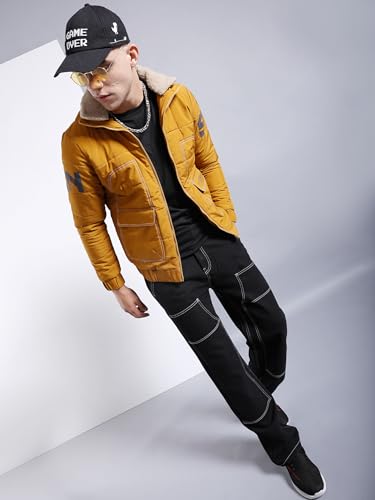 Image of The Indian Garage Co Men Regular Fit Placement Print Bomber Jackets