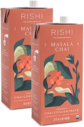 Rishi Tea Masala Chai Concentrate Beverage | Immune Support, USDA Certified Organic, Fair Trade Black Tea, Antioxidants, Energy-Boosting | 32 oz Carton, 8 Servings (Pack of 2)