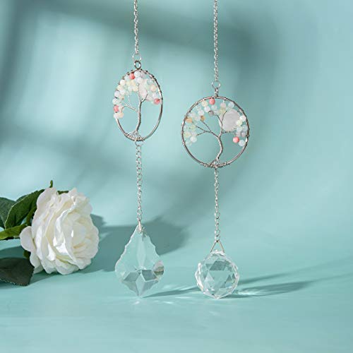 LONGSHENG - SINCE 2001 - Set of 2 Pink Hanging Ornament Suncatcher Crystal Pendant Tree of Life Ornament Glass Pendant