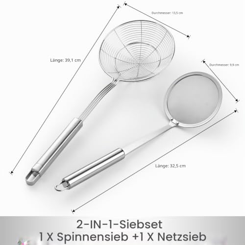DEHOV Schaumlöffel Edelstahl 14 cm, Frittiersieb & Schaumkelle 2 Stück – Ansicht 2