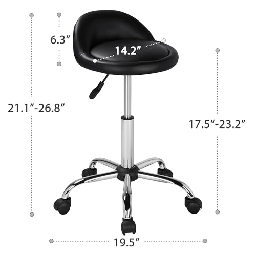 Butaco Hidráulico Rodante con Respaldo Topeakmart para Spa y Salón, Negro | Asiento acolchonado en cuero PU con base de acero, ajustable en altura y con ruedas miniatura 3