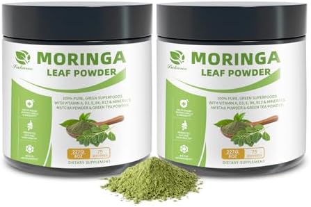Organic Moringa Powder & Matcha Powder, Multi-Green Superfoods with Green Tea Resveratrol - Energy and Digestive Support, Rich in Antioxidants and Vitamin A D3 E B6 B12 Calcium, Non-GMO, Vegan, 16 oz