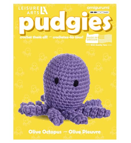 LEISURE ARTS - Crochet Kit, Pudgies Olive The Octopus, 3", Crochet Kit for Beginners, Complete Kit, Animal Kits, Animal DIY Amigurumi Kits