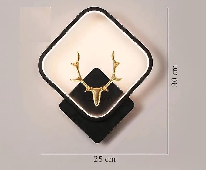 Image of Zingy mahaur 3-in-1 LED Wall Light with Switch, Color-Changing for Bedroom, Living Room, Modern Design, Decorative Night Lamp, Warm /Natural /Cold White, Deer Head, Black Square Home Decor