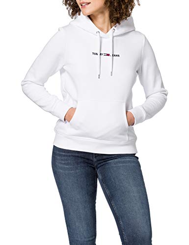Tommy Jeans Damen TJW LINEAR Logo Hoodie Pullover, weiß, S