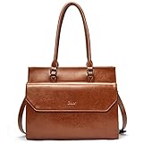 Briefcase for Women Oil Wax Leather Vintage 15.6 Inch Laptop Business Shoulder Bag Brown