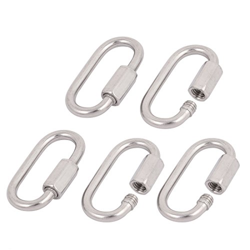 uxcell 5pcs 304 Stainless Steel Outdoor Screw Lock Carabiner Hook Key Chain 3.5mm Thickness