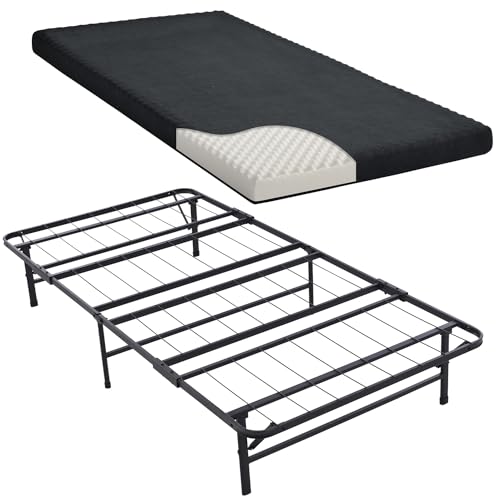 PEFEKシングルベッド マットレス付き ベッドフレーム シングル パイプベッド ベッド ローベッド 折りたたみベッド 耐荷重200kg 下収納 折り畳み 組立簡単 コンパクト 省スペース 高反発マットレス 厚さ10cm シンプル 一人暮らし 新生活 単身