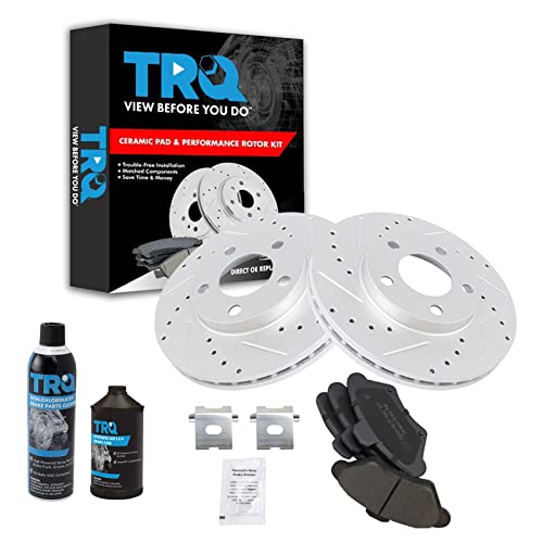 TRQ Front Performance Brake Pad & Rotor Kit Brake Chemical Kit Brake Pads Brake Rotors Set Ceramic Premium G-Coated Compatible with 1994-1998 Ford Mustang