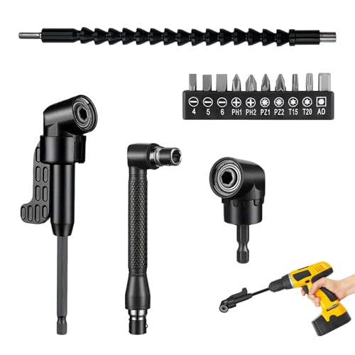105° Winkelschrauber Vorsatz Adapter 14 Stück Winkelschrauber Aufsatz Set mit 1/4-Zoll Sechskantschaft, Winkelgetriebe, Flexibler Bithalter Winkelaufsatz für Akkuschrauber für Bauarbeiter Garage