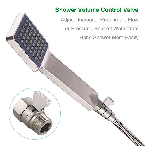 Shower Water Flow Restrictor, APLusee Brass Pressure Regulator Cut off Control Valve with Adjustable On Off Switch Handle for Universal Shower Head and Arm, Brushed Nickel