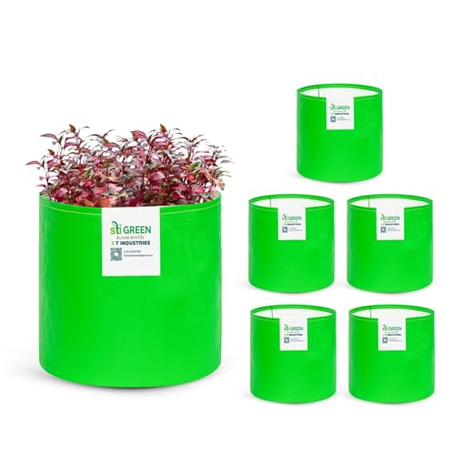 Image of HDPE Grow Bags for Plants 6X9 Inch (Pack of 6) | 260 GSM Heavy Duty UV-Protected Round Green Colour Plant Bags for Terrace and Vegetable Gardening | Strong & Reusable|