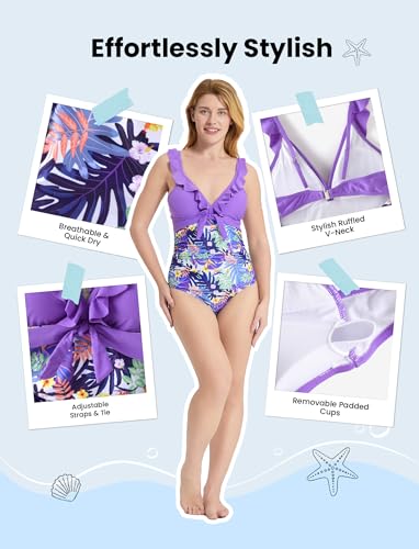 Image of PATPAT Family Matching Swimwear Set: Floral Print Sleeveless Ruffled One Piece Bathing Suits