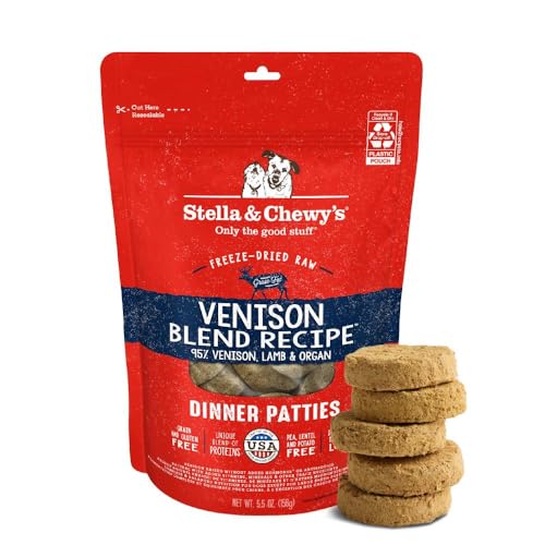 Stella & Chewy's Freeze-Dried Raw Dinner Patties - Venison Blend Recipe - High Protein Grain-Free Puppy & Dog Food - Perfect For Picky Eaters - 5.5 oz