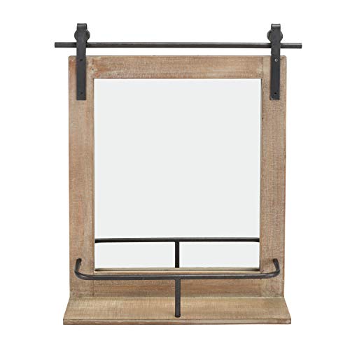 Danya B. Rustic Industrial Wood-Framed Wall Mount Barn Door Vanity Mirror With Shelf And Iron Hardware - Decorative Rectangle Rustic Bathroom Mirror #TOP20