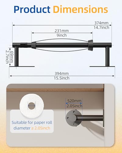 Image of RUACQ Paper Towel Holder Under Cabinet, One Hand Tearing Paper Towel Holder with Damping Effect, Wall Mount & Adhesive Stainless Steel Paper Roll Holder for Kitchen Bathroom (Matte Black)