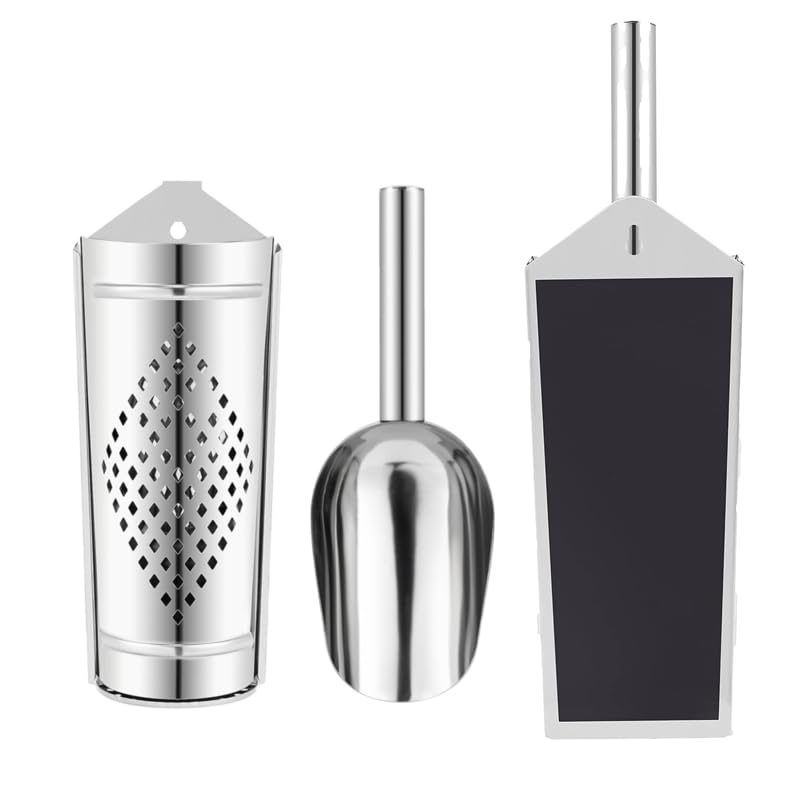 ZESAM Premium Stainless Steel Ice Scoop with Holder - Magnetic Ice Scoop Holder Includes Adhesive Hook for Non-Magnetic Surfaces - Kitchen Appliance Accessory