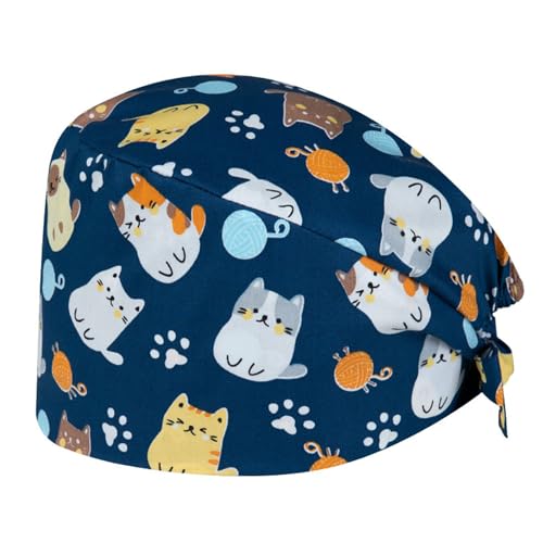 THXFUNAREA Cuffia Chirurgica con Gatti - Berretto da Lavoro con Gatto Tessuto OP Cappuccio con Nastro Legante OP Cappucci per Clinica Pratica Cura