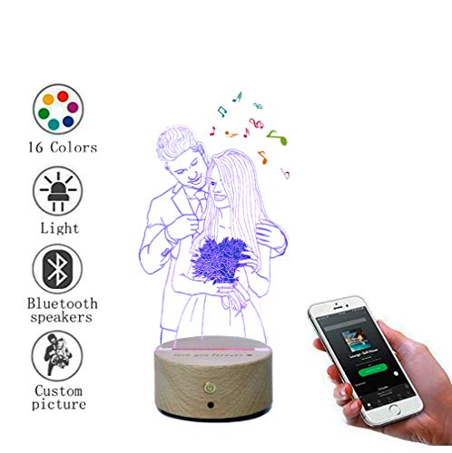 Preisvergleich Produktbild Personalisierte 3D Kristall Lampe Nachtlicht mit Bluetooth Lautsprecher 16 Farbwechsel LED Tischlampe Musik-Player für Weihnachtsgeschenke Klassisch 9.8in×6.7in 16 Farben + Bluetooth-Lautsprecher