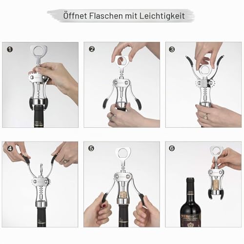 Foto von Beneno Weinflaschenöffner, BENENO Zinklegierung Premium Flügelkorkenzieher Weinöffner mit multifunktionalen Korken und Kappen Flaschenöffner, Silber