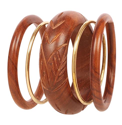 Image of Touchstone wood bracelets for women bangle wooden jewelry handmade artisan bangles natural handcrafted brown olive stylish chunky boho bohemian bracelet brass metal inlaid woods stackable
