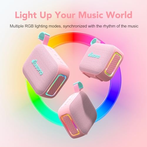 Image of dbsono Portable Bluetooth Speaker Line-in Support: IPX5 Waterproof, Pink | Up to 24H Playtime, HD Sound, TWS Pairing, LED Light, Outdoor Speaker for Beach, Pool, Travel, School Supplies for Adult Teen