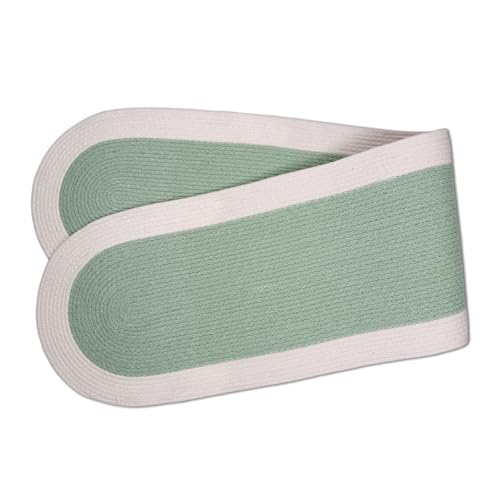 Image of Encasa XO Table Runner for 4 Seater | Handmade Ribbed Style Cotton | 30x91 cm | Sage & Off White | for Dining & Center Table