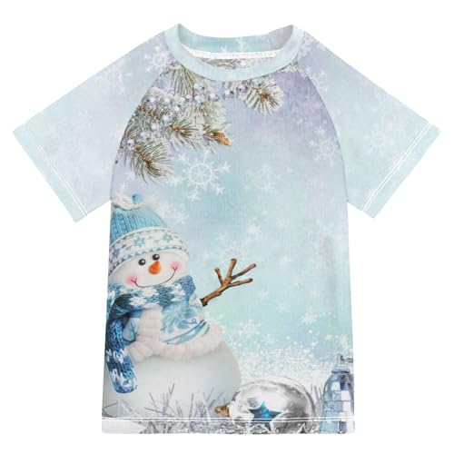Aflyko Christmas Boys' Swim Shirt Xmas Pine Snowman Present Rash Guard Beachwear Sun Protection Fishing Hiking Camping Surfing Swimming Toddler Infant Summer Daily T-Shirt, 4T Multicoloured