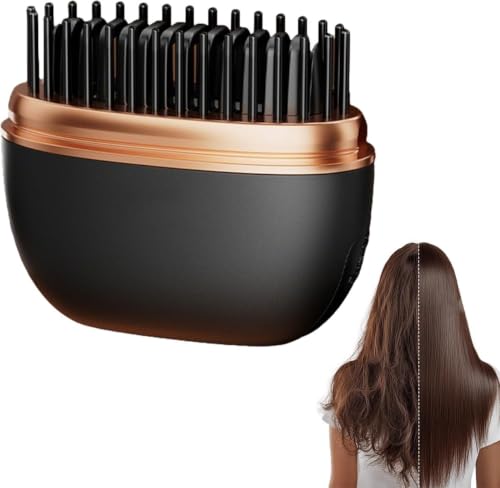 Image of Mini Straightener, 2-in-1 Cordless Hair Straightener Comb,Rechargeable Portable Hair Straightener Brush, 3-Speed Temperature Control, Anti-Scald Shell, Lightweight & Portable Travel (Black)