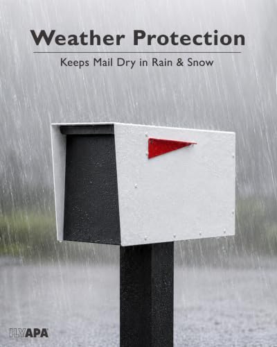Image of Ilyapa Modern Mailbox for Post Mount - White with Black Door Powder Coated Steel, Waterproof Letter Box for Parcels, with Recessed Magnetic Close Door