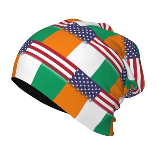 American Flag and Cote D'Ivoire Flag Kids Leisure Elastic Knitted Hat Junior Large Size Knit Cap Child Beanie Black