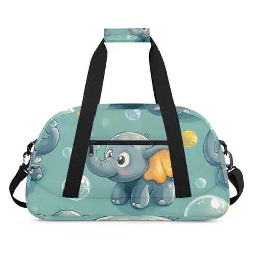 Cute Elephant Print Gym Travel Duffle Bag for Boys - Gymnastics Sports Dance Bag with Front Zipper Pocket for School Practice or Overnight Travel Weekender Sleepover Tote Bag Elephant2