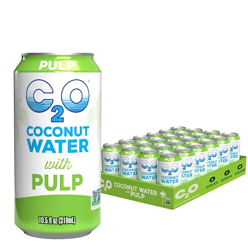 C2O The Orginal Coconut Water with Pulp, Plant-Based Hydration, Non GMO, Essential Electrolytes, 10.5 FL OZ (3 Packs of 8, 24 Cans Total)