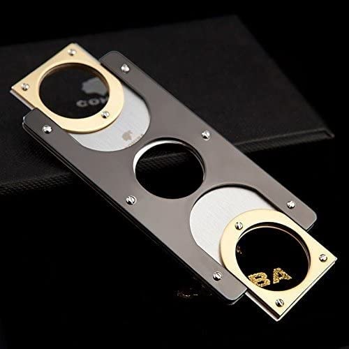 Zigarettenschneiderzubehör, Zigarrenschneider Edelstahl Guillotin-Doppelklingen Cutter Taschenschneider Tragbare Zigarren-Werkzeugmesser-Schere mit Tasche (grau) (Color : Gray)