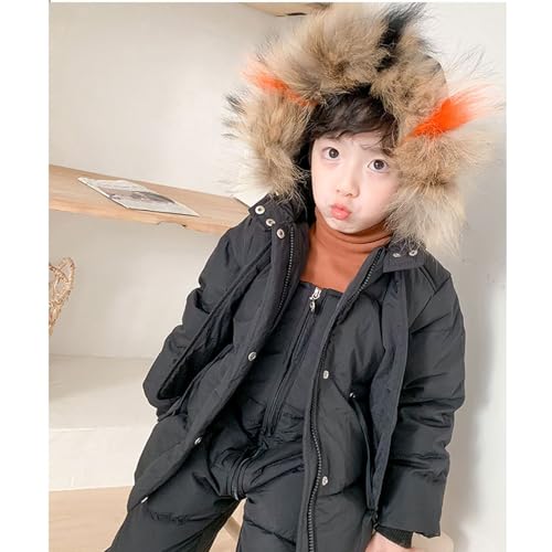 Kids Ski Sets 2pc Furry Hooded Snowsuit And Snow Pants With Zipper Girls Boys Winter Warm 𝐖aterproof Puffer Coats4