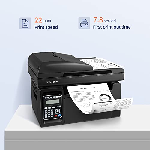 Pantum M6602NW, All in One Laser Printer Monochrome Printer Scanner Copier Fax with Auto Document Feeder, Wireless Multifunction Black and White Laser Printers for Home Use