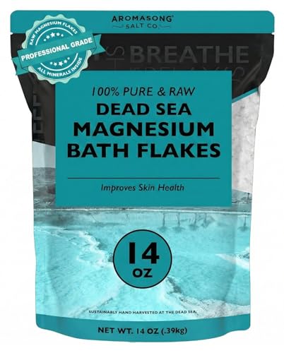 Aromasong Dead Sea Magnesium Flakes for Bath - 16 325 Mg Magnesium Chloride per Bath - Superior Alternative to Epsom Salt - Used as Muscle & Foot Soak - 14 oz Bag