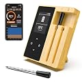 Wireless Meat Thermometer with 2 Ultra-Thin Probes, Bluetooth Digital Food Thermometer 600FT Remote Range, Standalone Smart Base for Grill Smoker Roast Oven, Cooking
