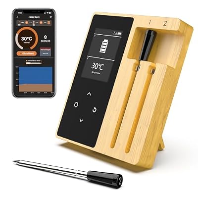 Wireless Meat Thermometer with 2 Ultra-Thin Probes, Bluetooth Digital Food Thermometer 600FT Remote Range, Standalone Smart Base for Grill Smoker Roast Oven, Cooking