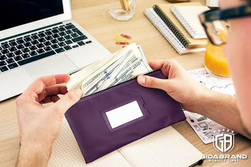 Money Bank Deposit Bag With Zipper | 11X6 Inch | Purple | Durable Leatherette Money Cash Coin Check Wallet Pouch For Men & Women With Framed Id Window And Blank Card | By Gidabrand (7) #TOP3